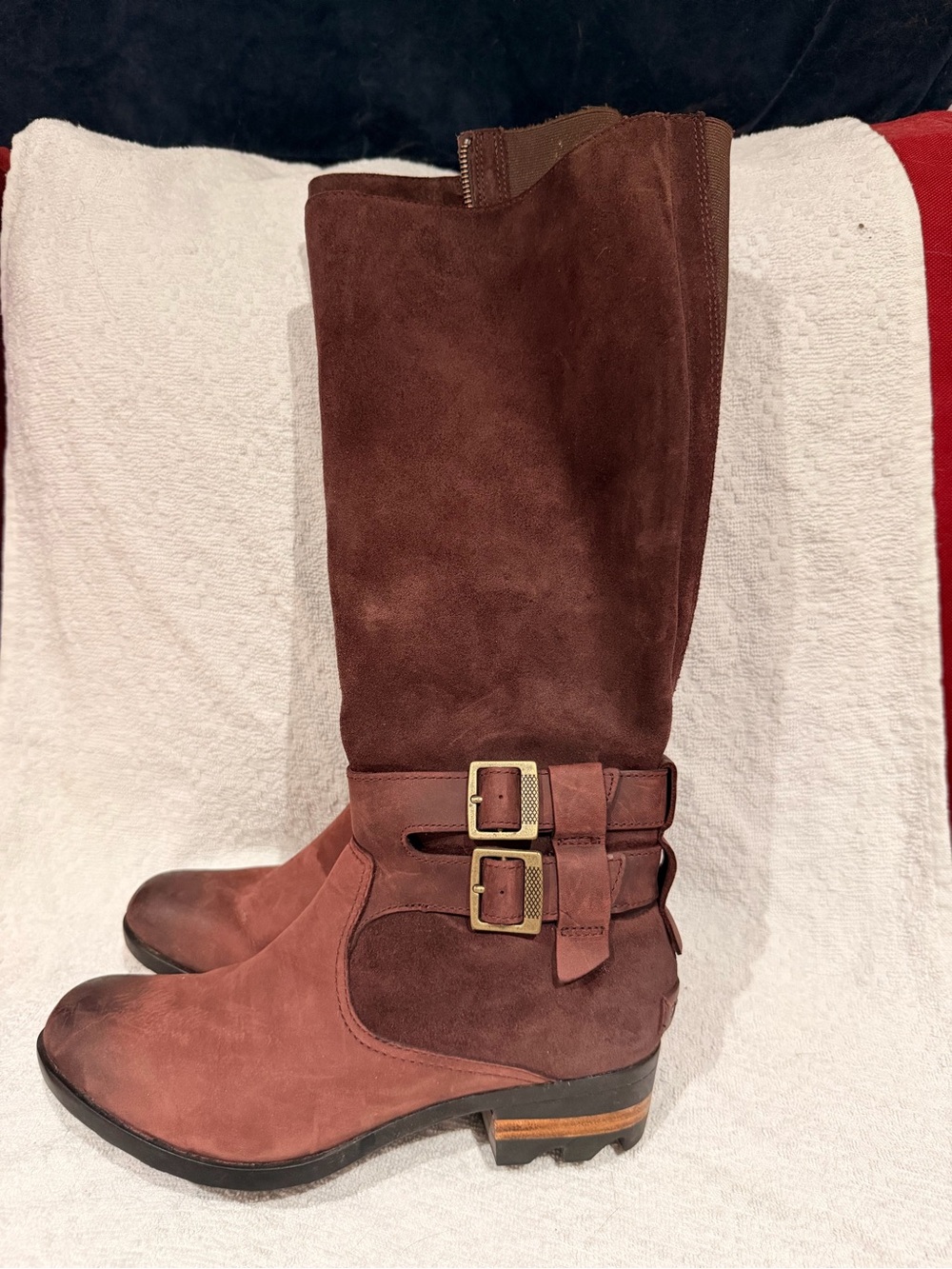 Sorel Women's  burgundy Suede Over-the-Knee Buckle Boots